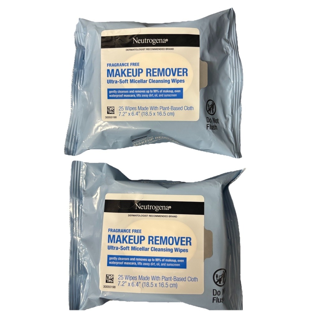 2 NEUTROGENA MAKEUP REMOVER CLEANSING TOWELETTES FRAGRANCE FREE 25 CT PADS